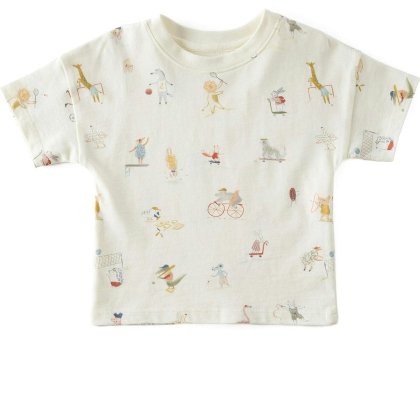 Short Sleeve Round Neck Drop Shoulder T-Shirt, Multi
