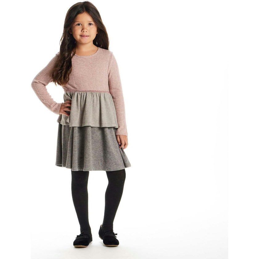 Kids Color Blocked Lurex Knit Tiered Dress