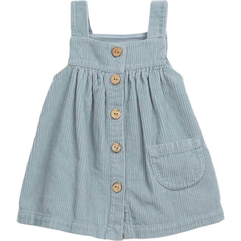 Corduroy Square Neck Strap Shoulder Coconut Button-Down Pocket Dress