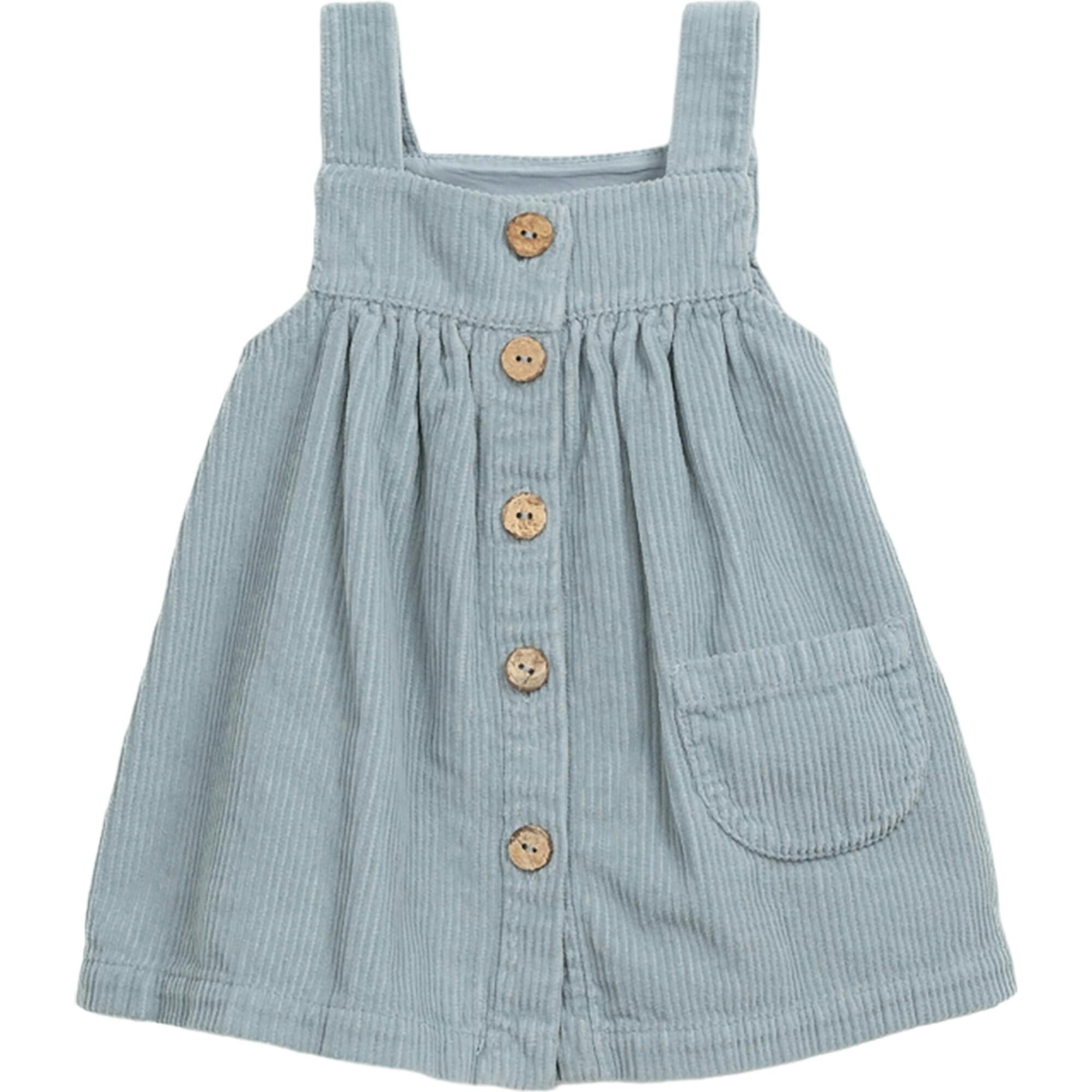 Corduroy Square Neck Strap Shoulder Coconut Button-Down Pocket Dress