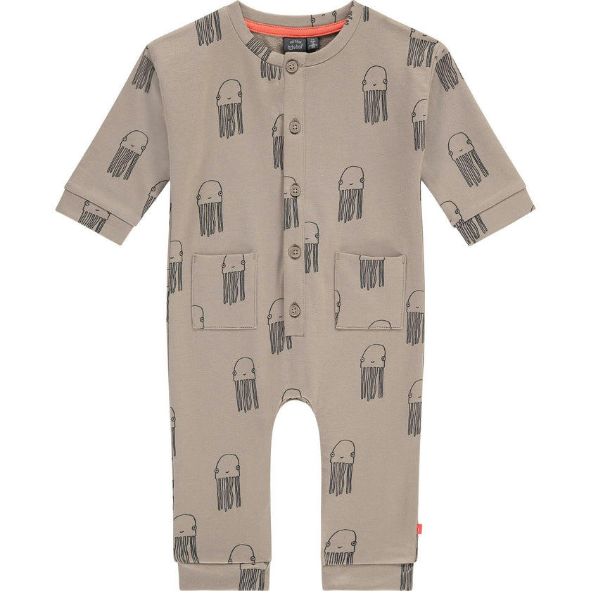 Long Sleeve All-Over Graphic Print Buttoned Romper