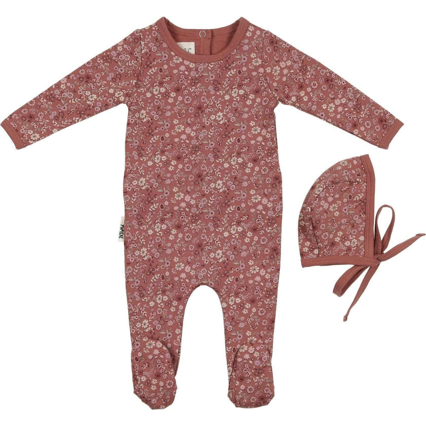 Elegant Floral Footie and Beanie Set