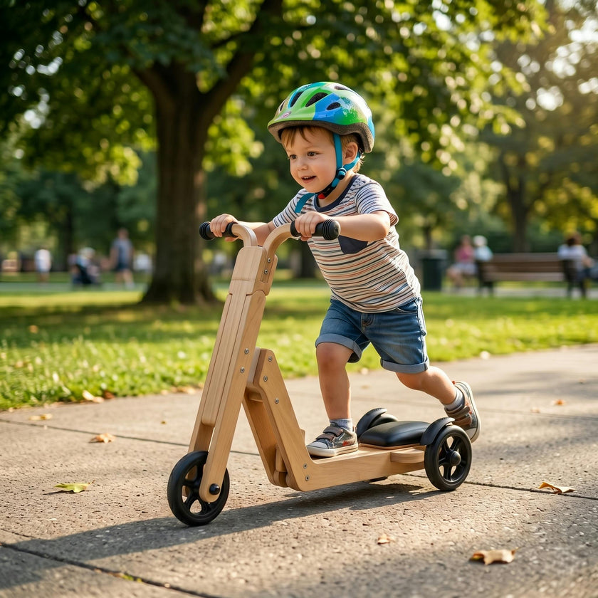 Juneberry 2-in-1 Wooden Scooter & Ride-On Toy for Toddlers