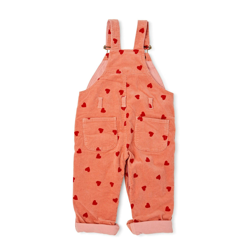 Heart Print Corduroy Overalls