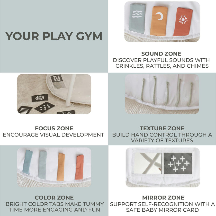 Beautiful Baby Play Gym & Tummy Time Mat - Soft Cotton Mat with 4 Cute Toys & Cards - Perfect Activity Area for Your Girl/Boy - Stylish Infant Floor Playmat