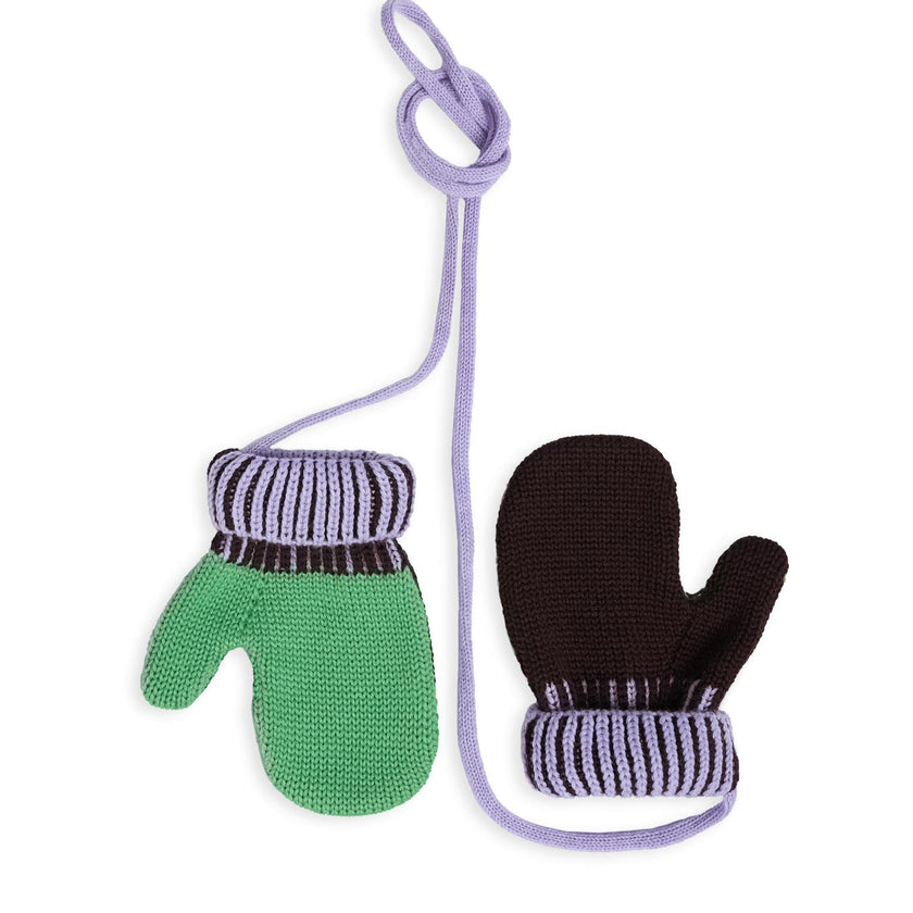 children's merino wool mittens - green & brown