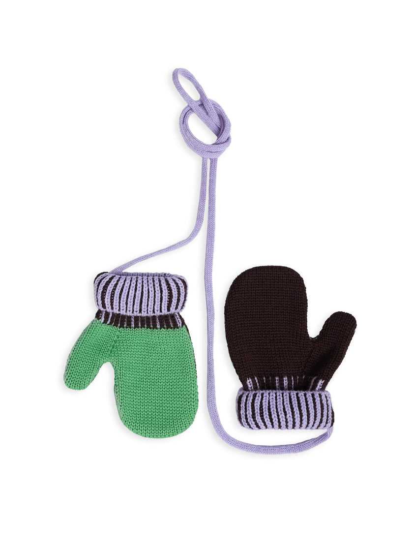 children's merino wool mittens - green & brown