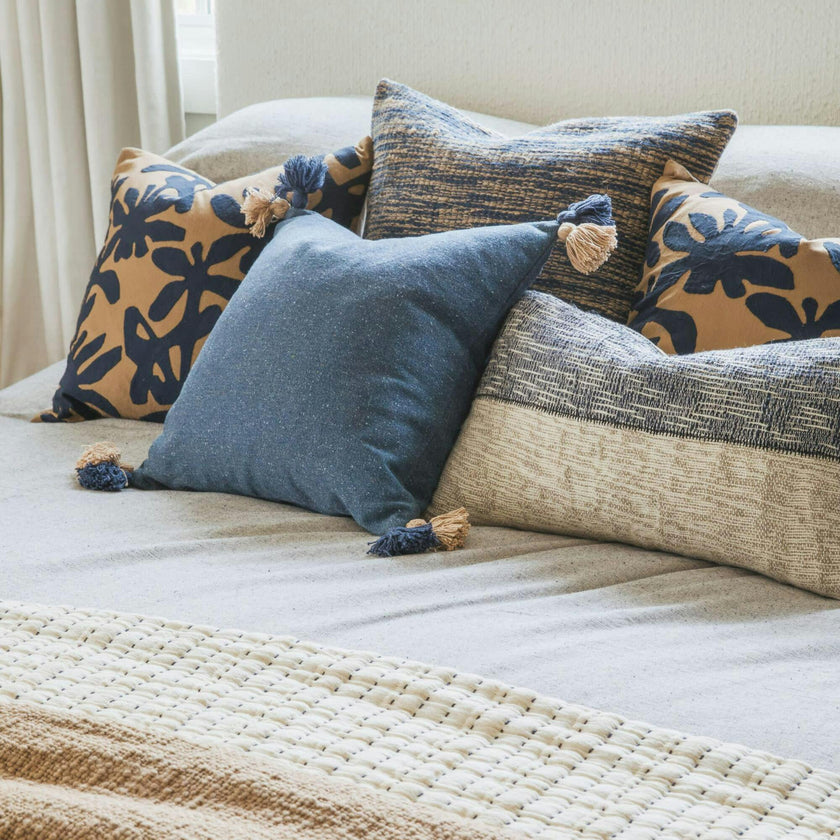 Bayside Tassel Blue & White Coastal Accent Pillow