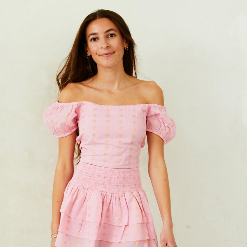 Noa Lurex Heart Tie Back Top - Ballet Pink