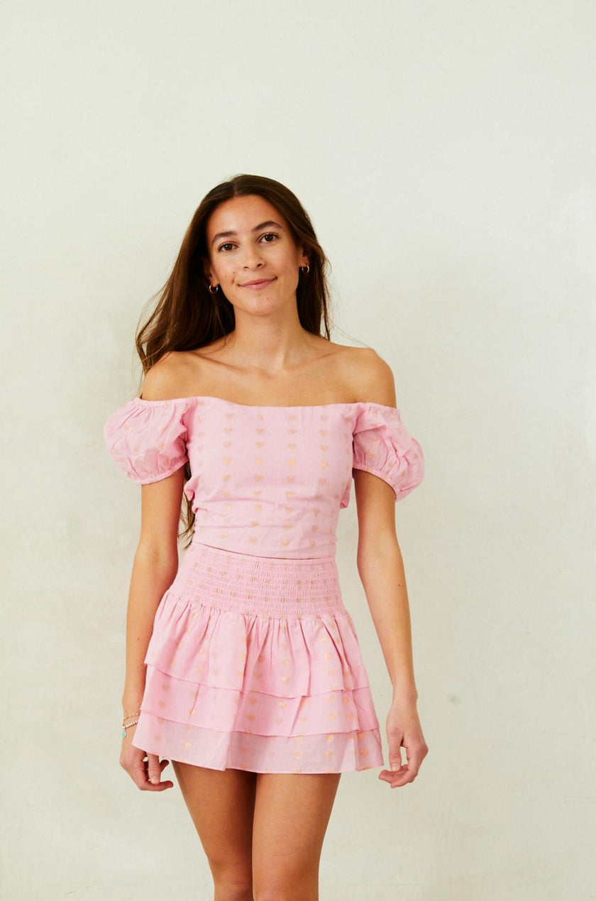 Noa Lurex Heart Tie Back Top - Ballet Pink