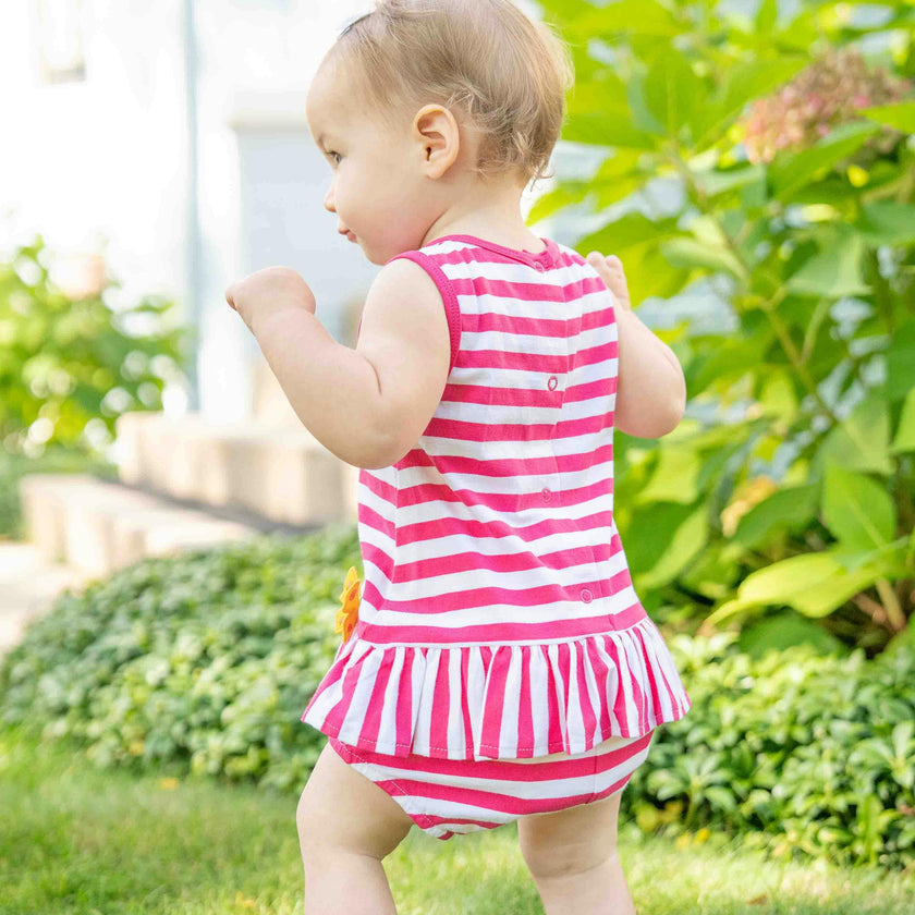 Stripe Knit Romper With Flower