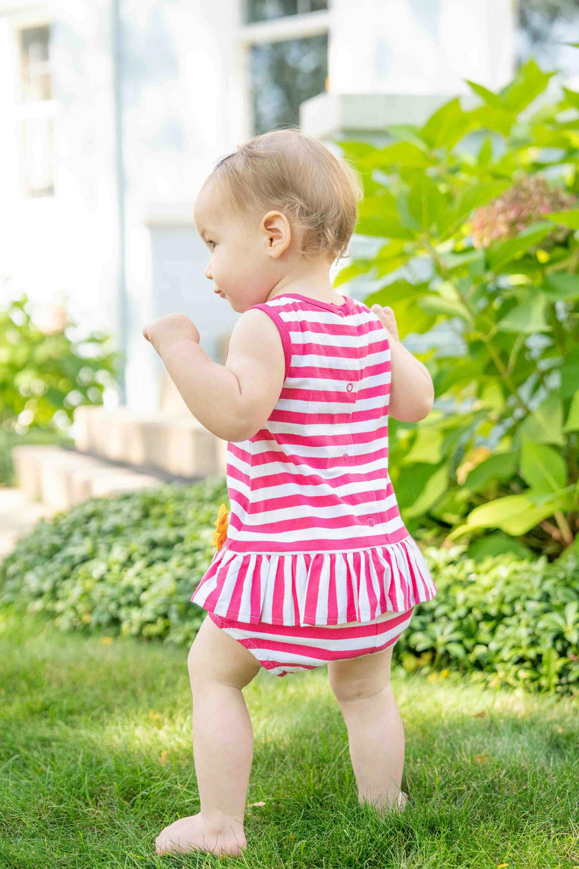 Stripe Knit Romper With Flower