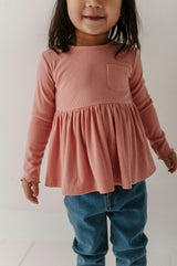 Girls Ribbed Peplum Shirt in Mellow Rose