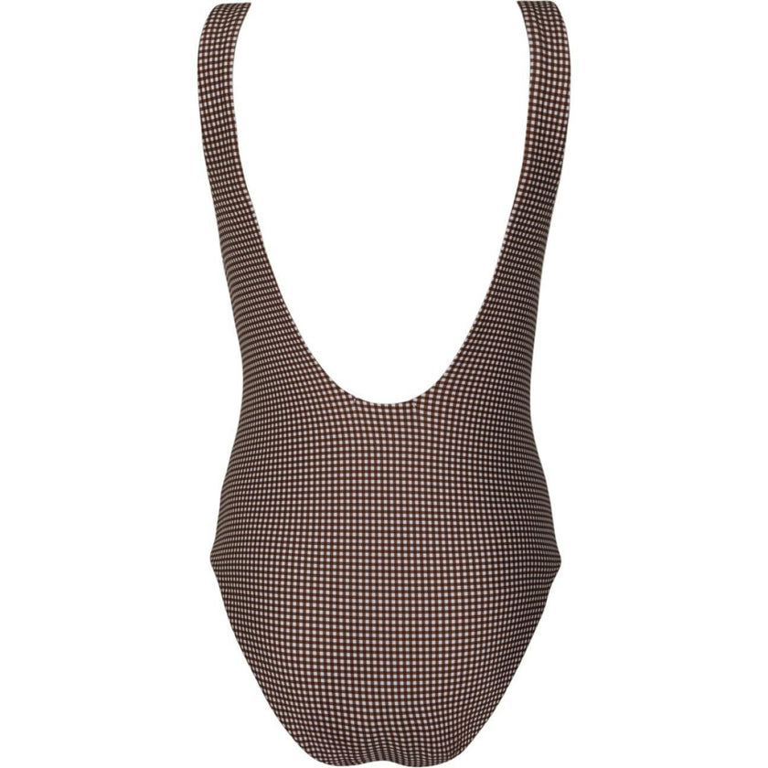 women's cocoa gingham square neck one piece