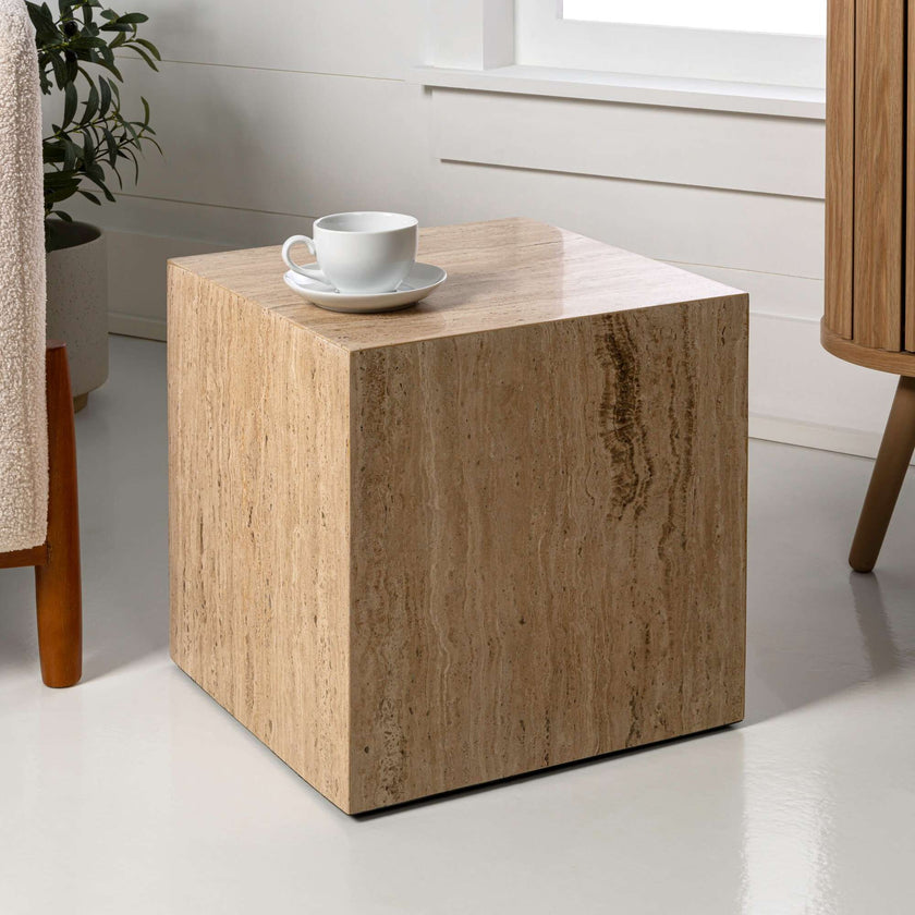 Felix 15" Contemporary Natural Marble Handmade Cube End Table