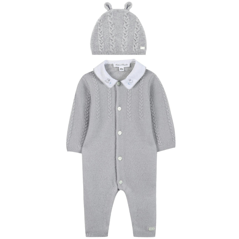 TARTINE ET CHOCOLAT Polar Knit Jumpsuit & Hat - Grey