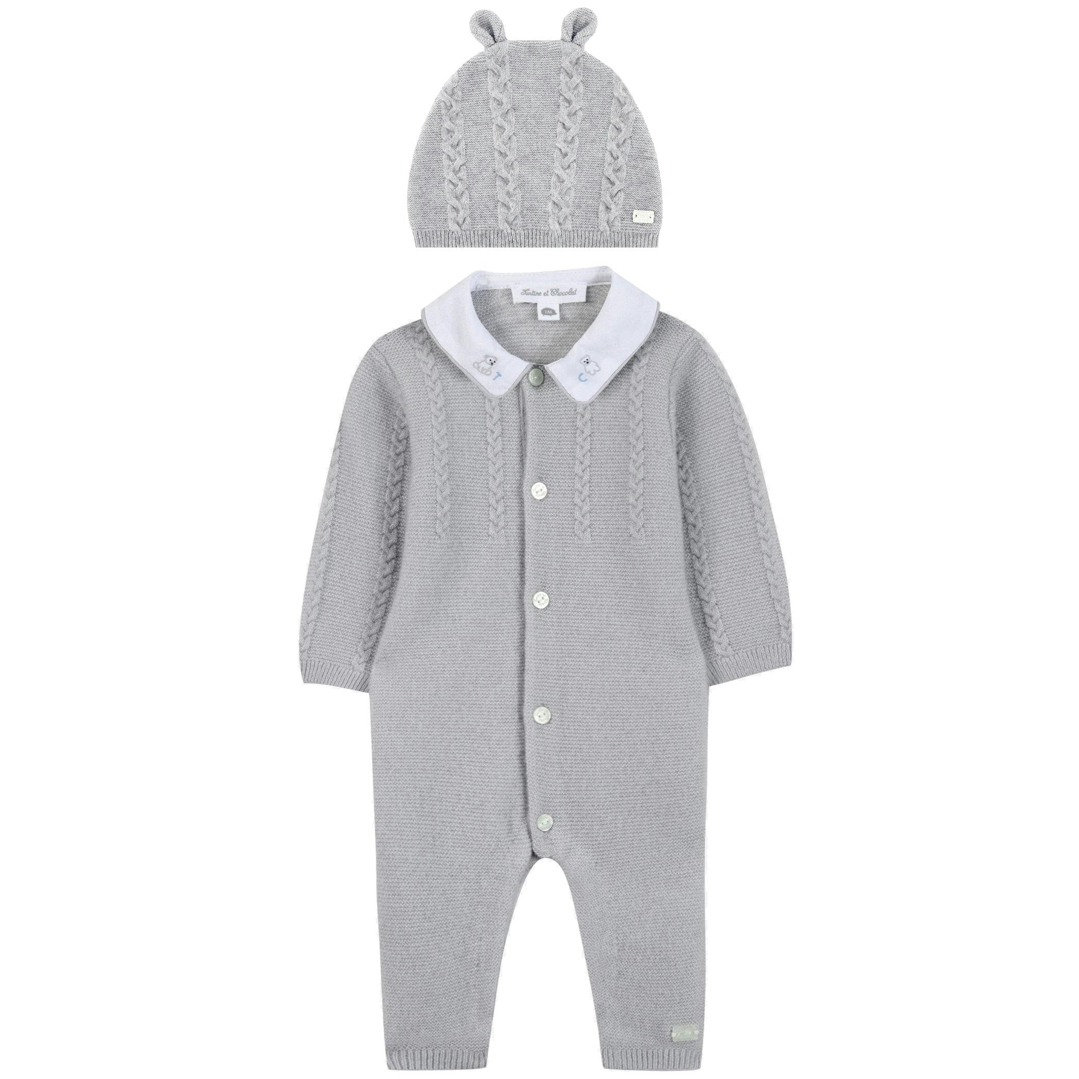 TARTINE ET CHOCOLAT Polar Knit Jumpsuit & Hat - Grey