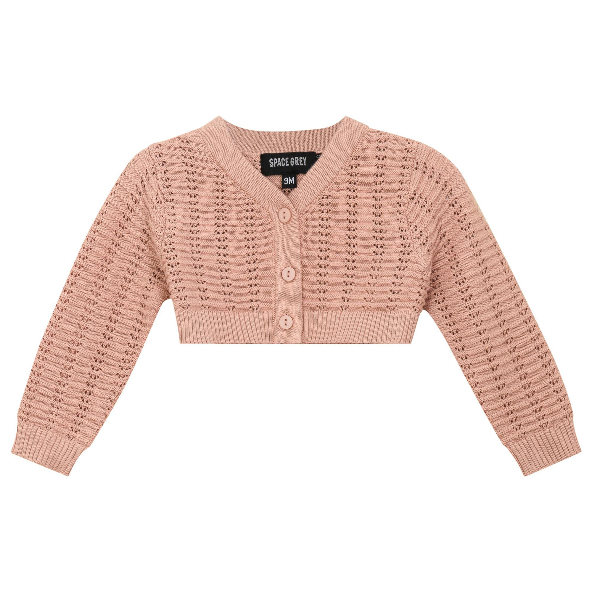 Knit Cropped Pointelle Button Front Cardigan