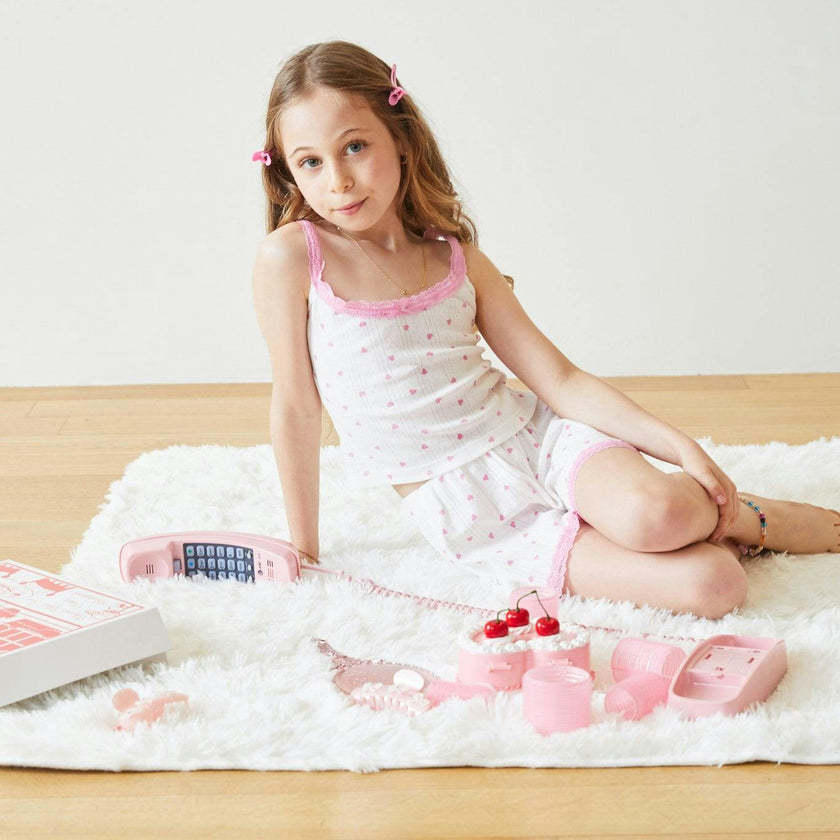 Lizzie White With Pink Hearts Pointelle Tank