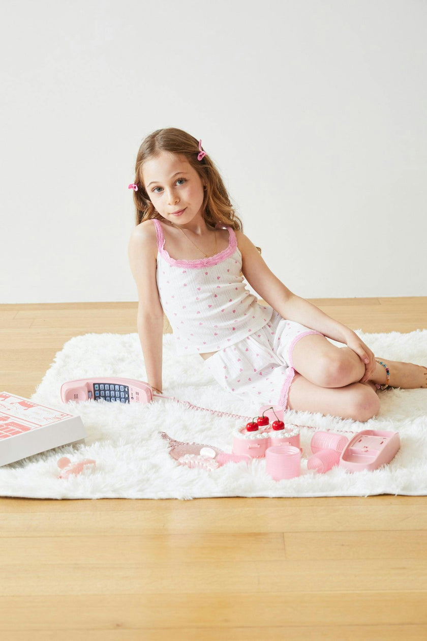 Lizzie White With Pink Hearts Pointelle Tank