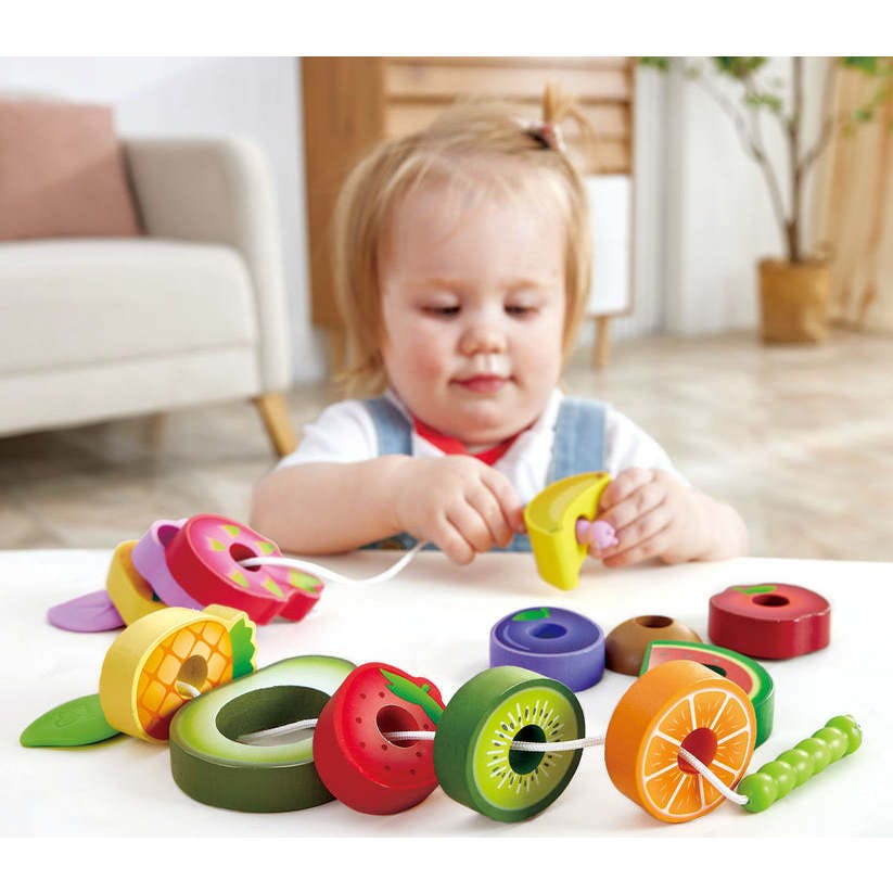 Hape: Caterpillar Fruit Feast Set - 14pc Wooden Stringing Toy