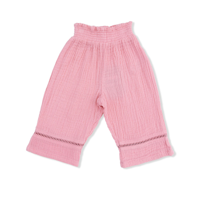 Solid Muslin Poignant Pink - Smocked Waist Pants