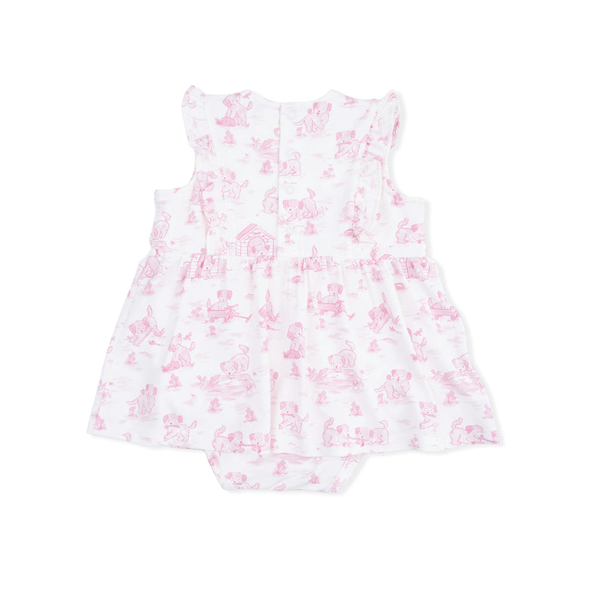 Puppy Toile Pink - Ruffle Bodysuit Dress