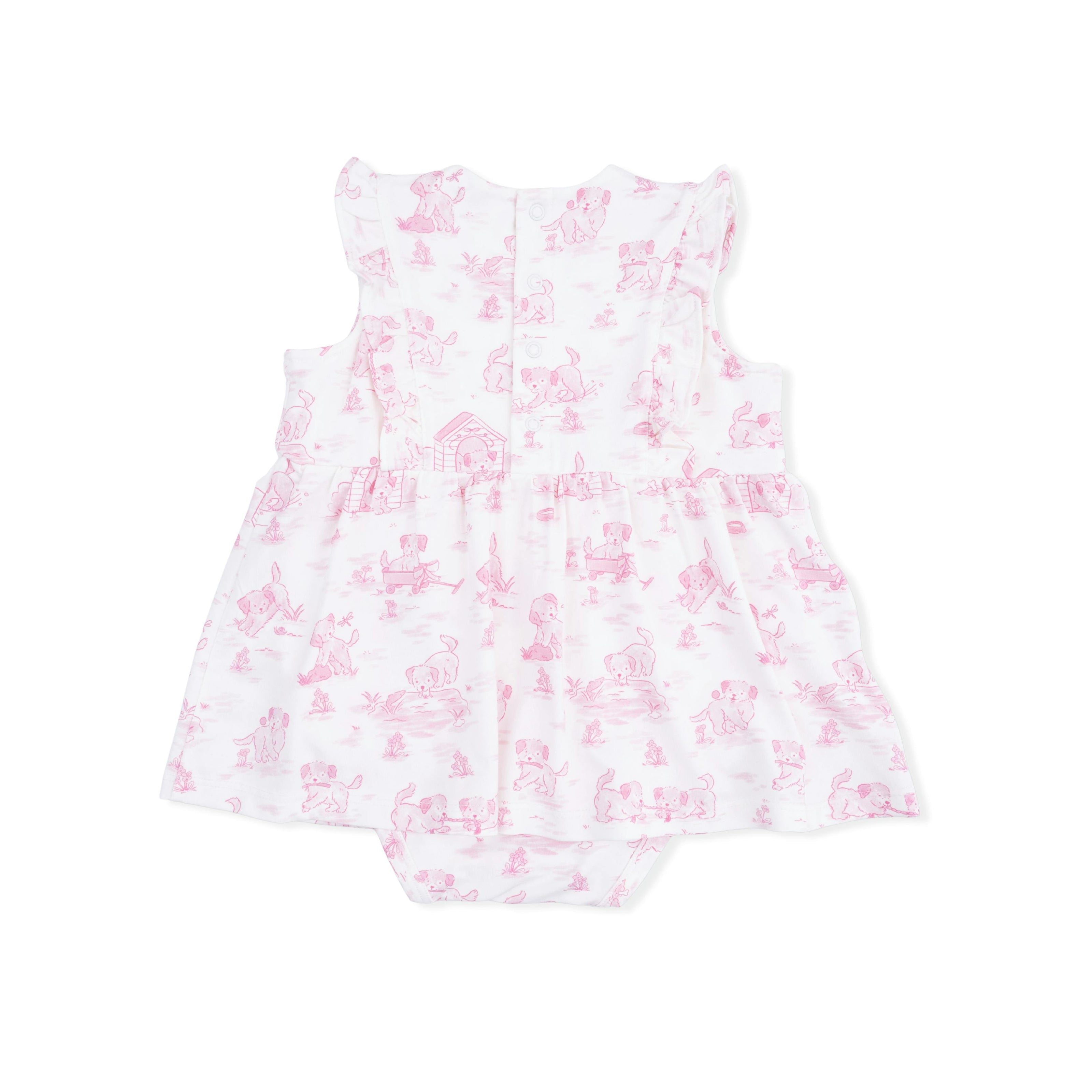 Puppy Toile Pink - Ruffle Bodysuit Dress