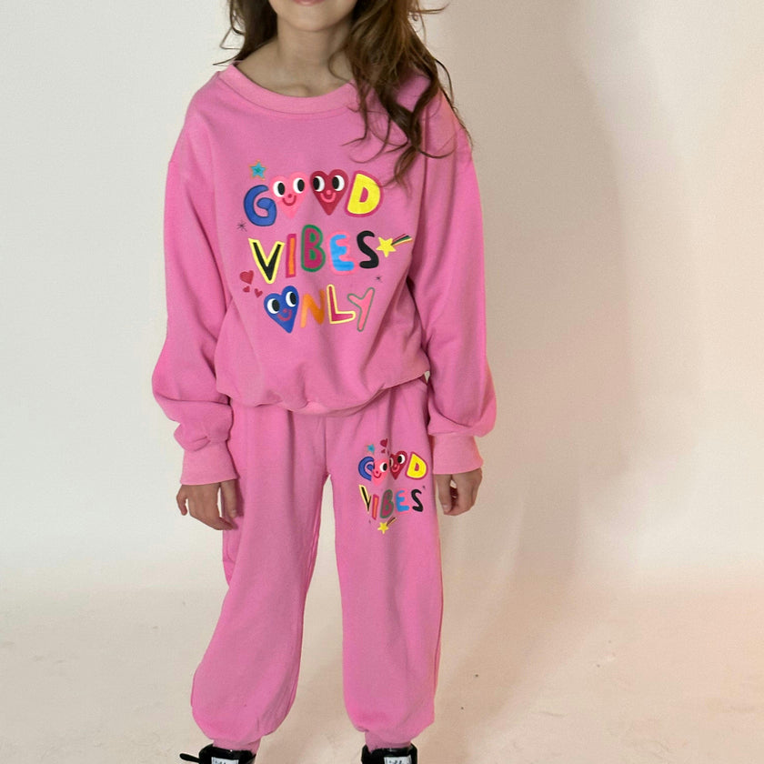 Good Vibes Only Print Sweatshirt And Pant Set