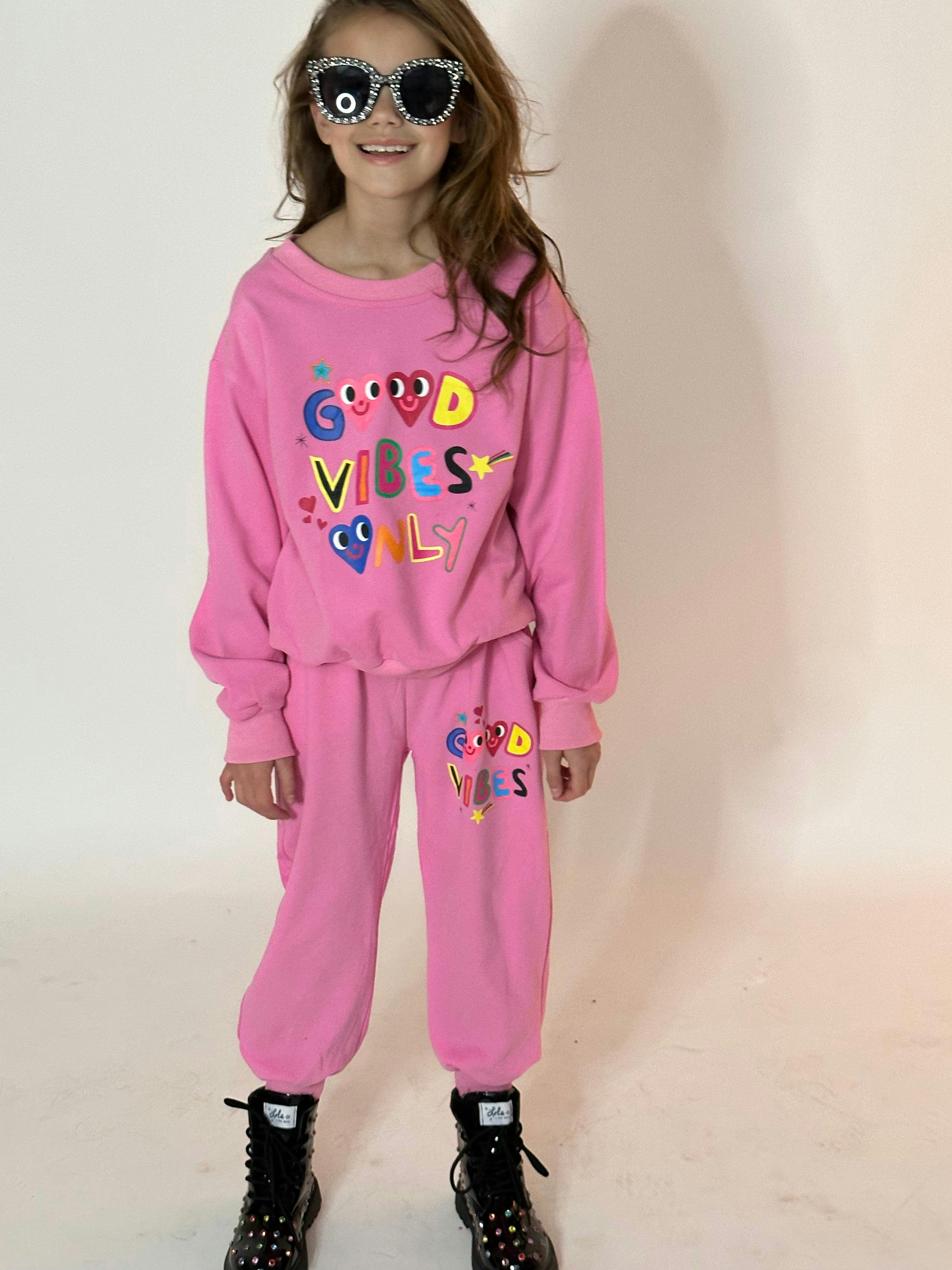 Good Vibes Only Print Sweatshirt And Pant Set