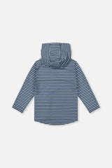 Striped Brushed Jersey Hooded T-Shirt Blue And White