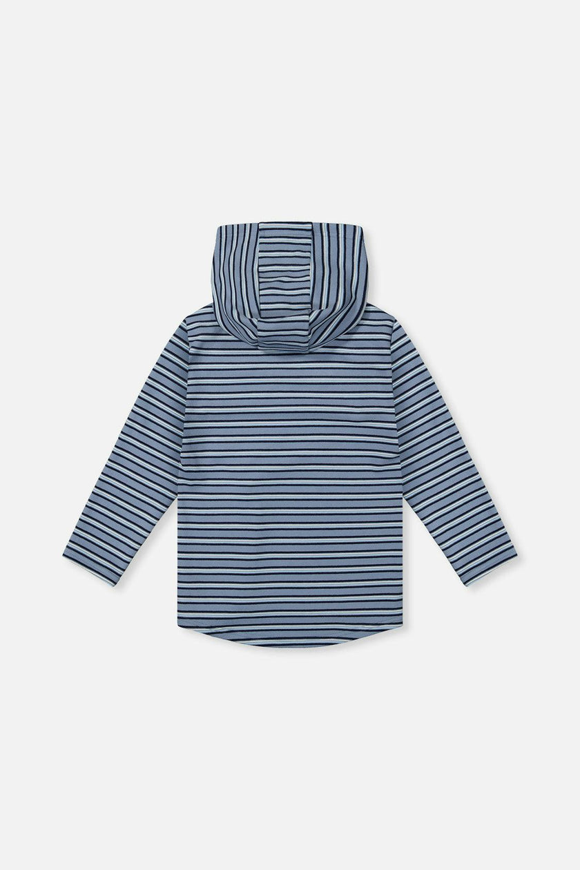 Striped Brushed Jersey Hooded T-Shirt Blue And White