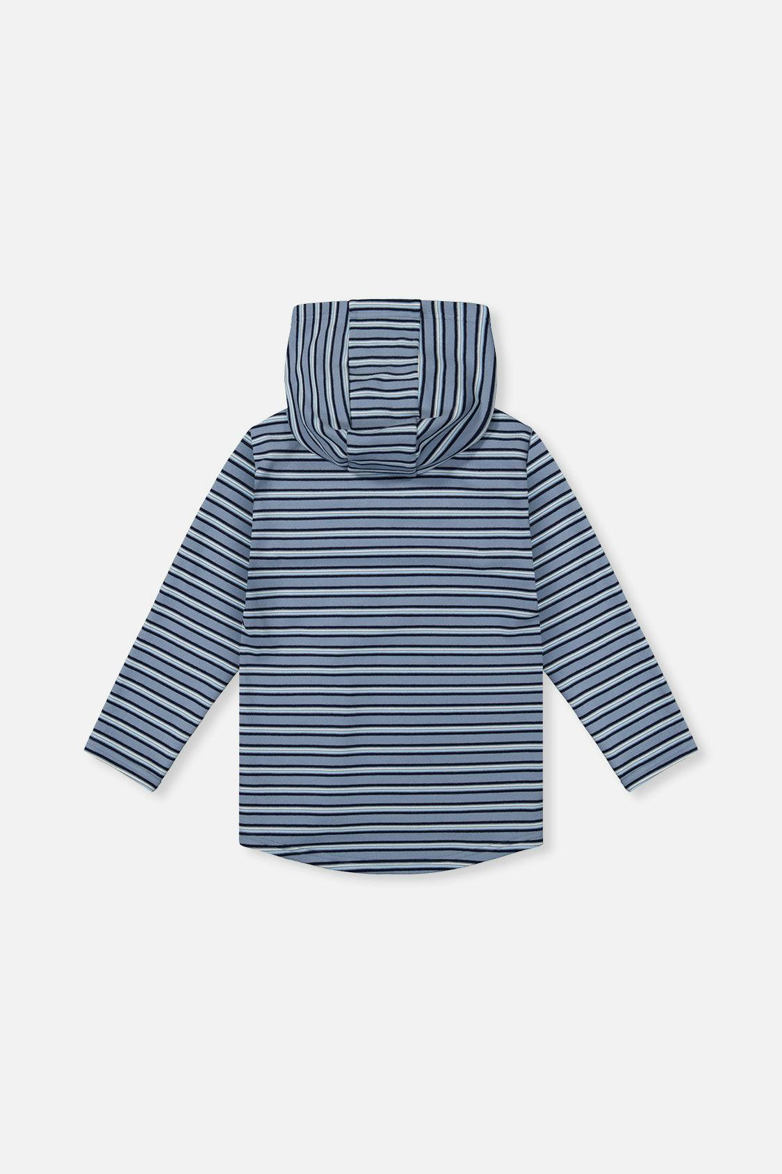Striped Brushed Jersey Hooded T-Shirt Blue And White