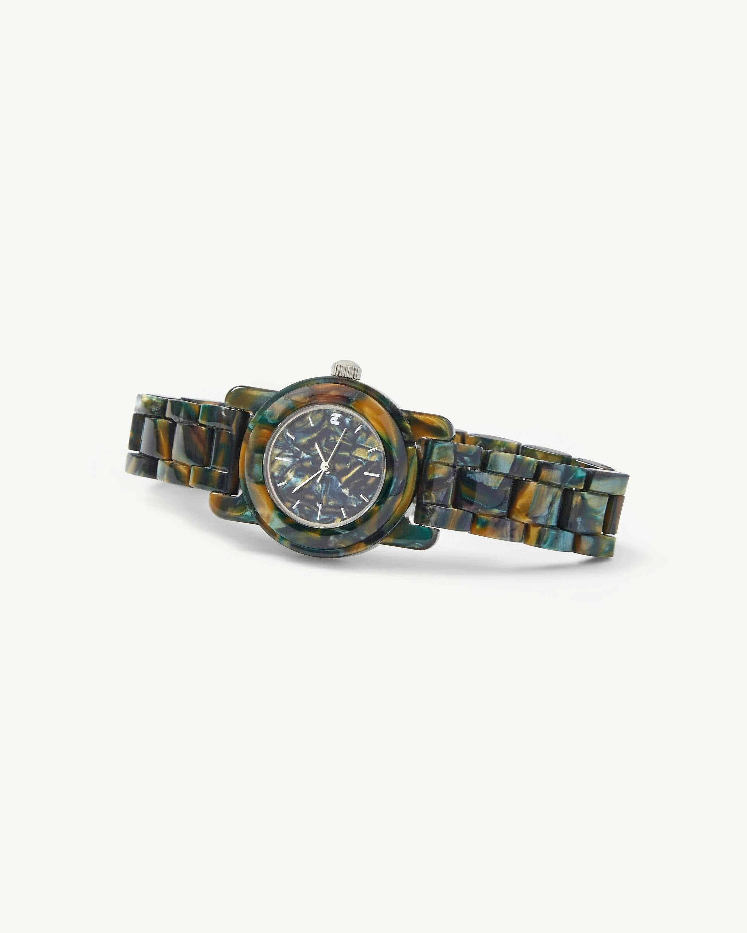 Mini Mono Watch in Green Tortoise
