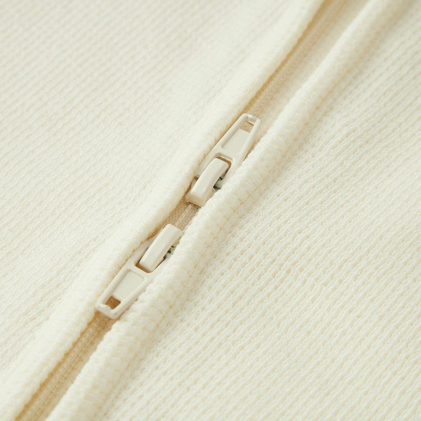 Cream Waffle Zipper Footed Romper