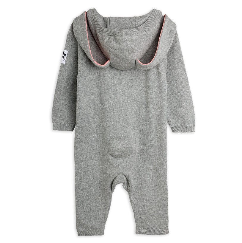 MINI RODINI Rabbit Ear Knit Jumpsuit - Grey Melange