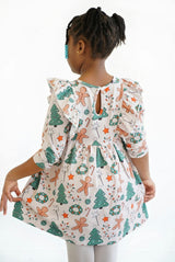 Girl's Holiday Gingerbread Festivities Ruffled Dress
