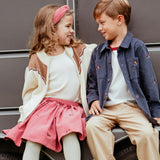 Girls Western Zip Sweater - Cream and Brown