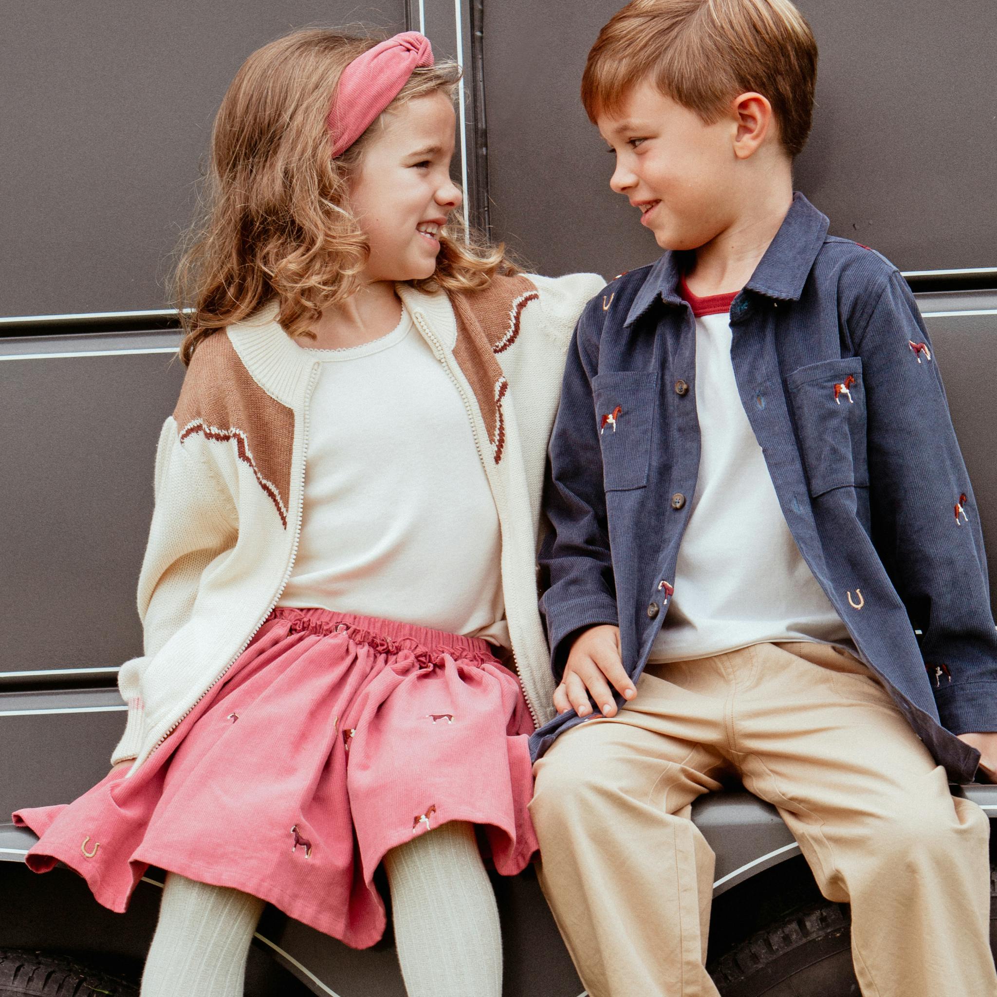 Girls Western Zip Sweater - Cream and Brown