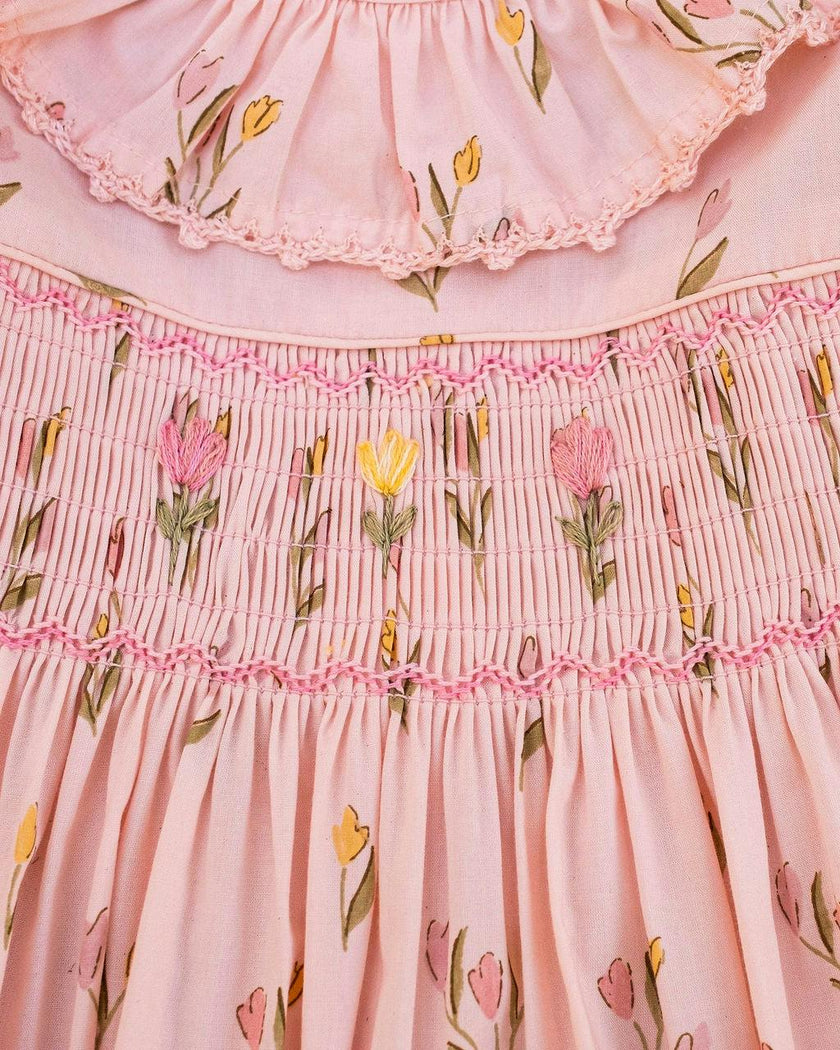Smock Flutter Dress in Dancing Tulips