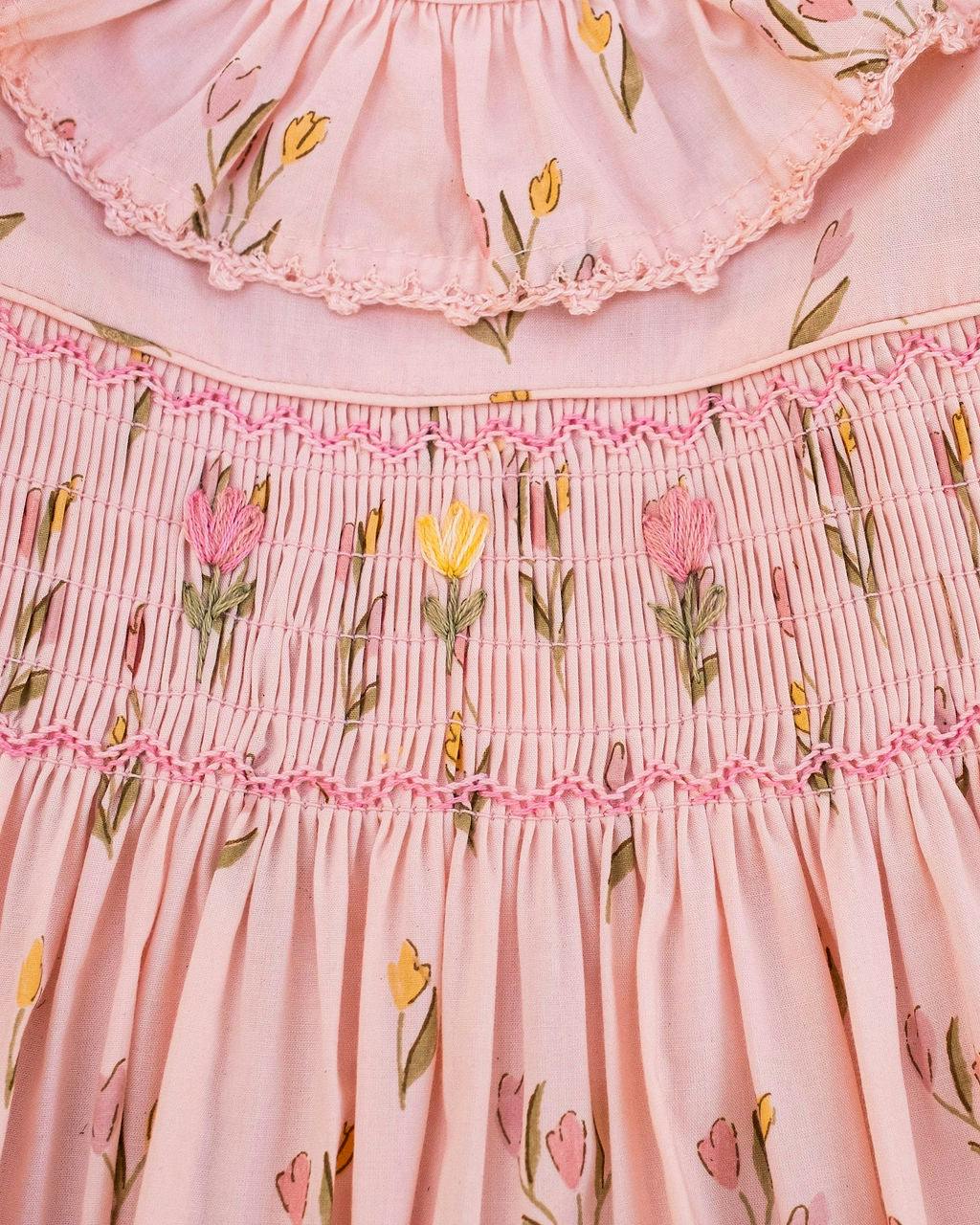 Smock Flutter Dress in Dancing Tulips