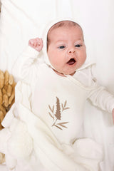 Floral Embroidered Round Neck Long Sleeve Footie