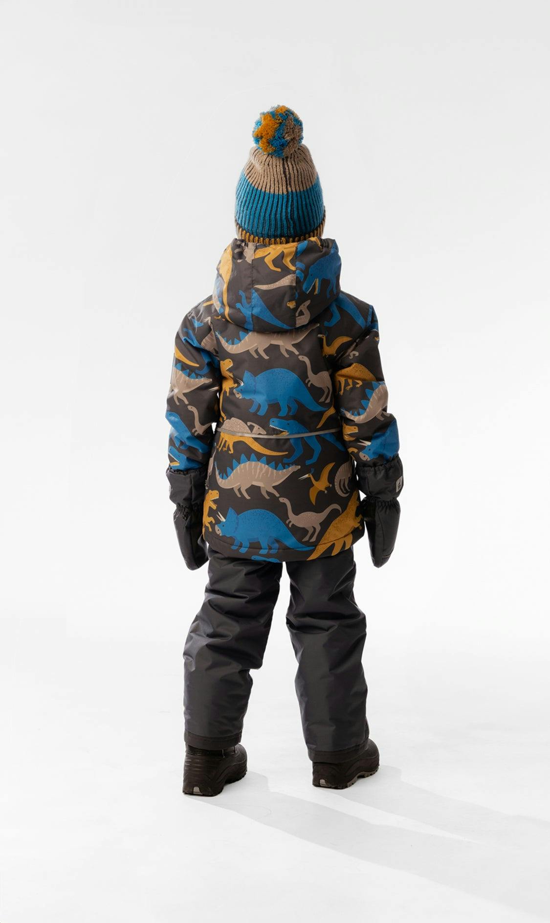 Light Weight Two Piece Chill Snowsuit Grey And Blue Dinosaur Print