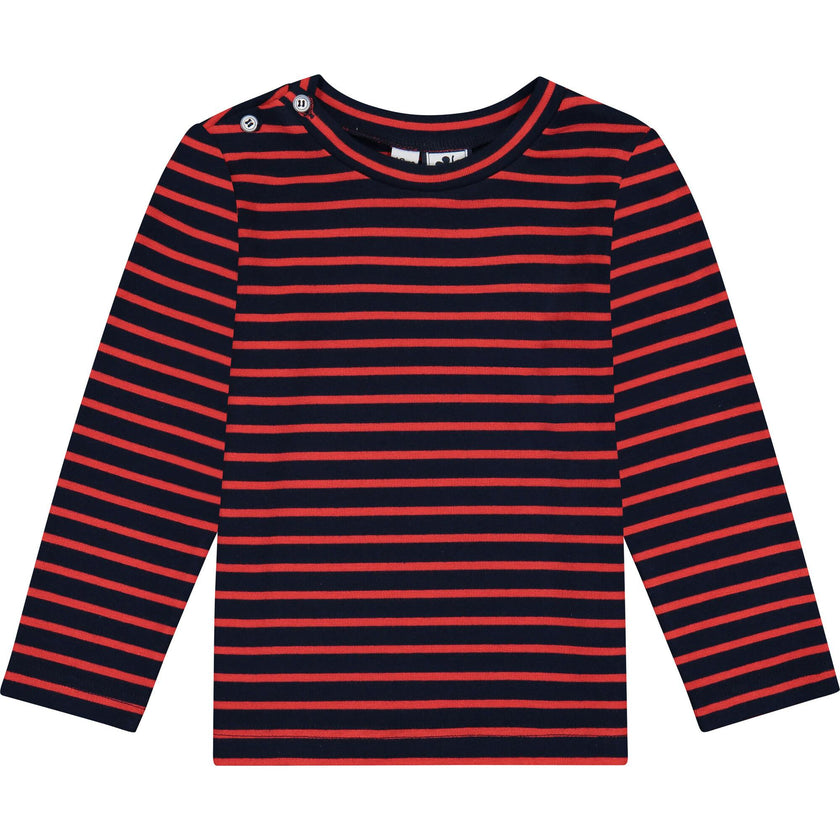 Henry Button Shoulder Long Sleeve Tee, Stripes