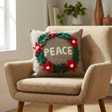 Hand Felted Wool Christmas Pillow - PEACE Wreath Natural Gray - 20" Arcadia Home