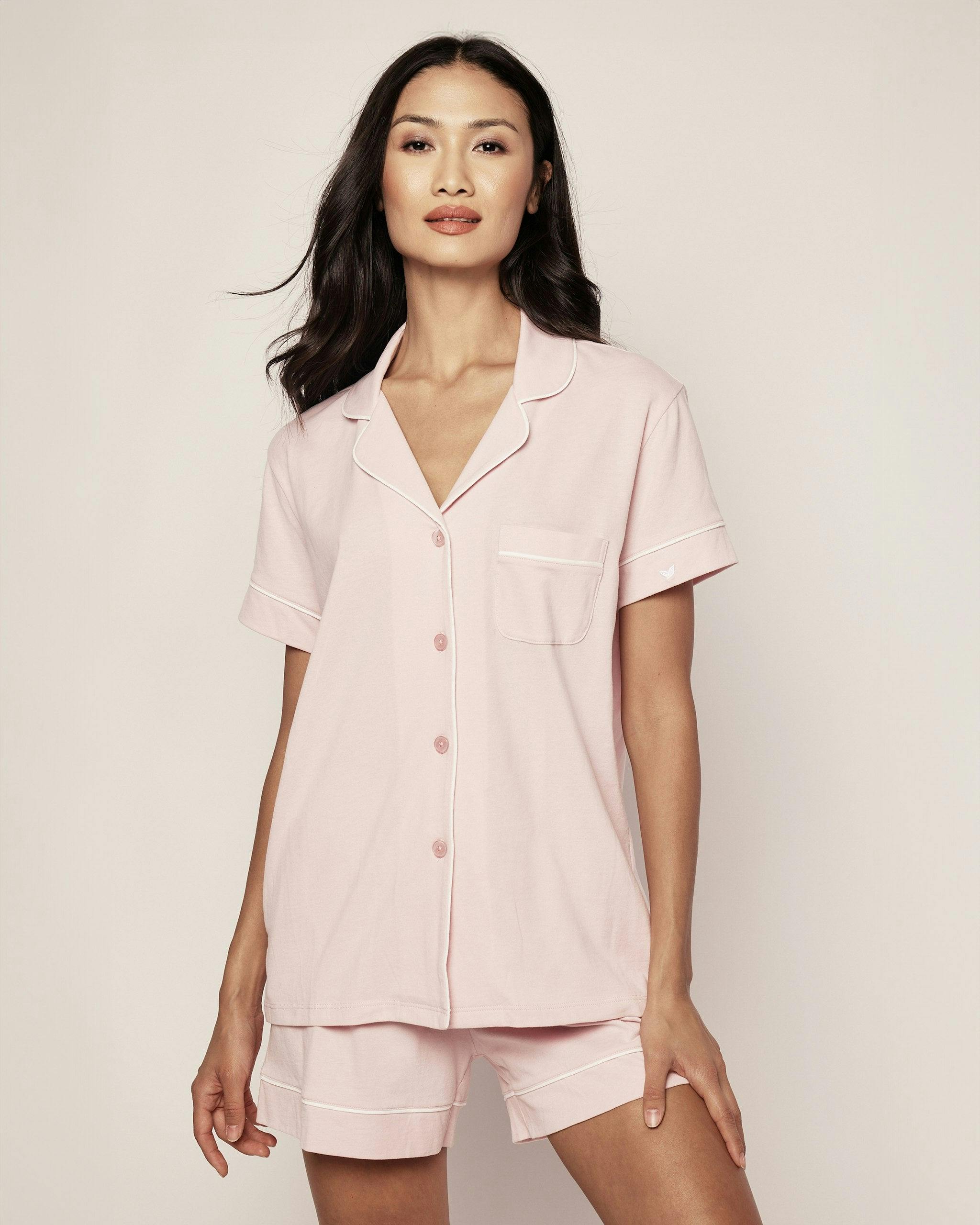 Women's Pima Short Sleeve Short Set in Pink