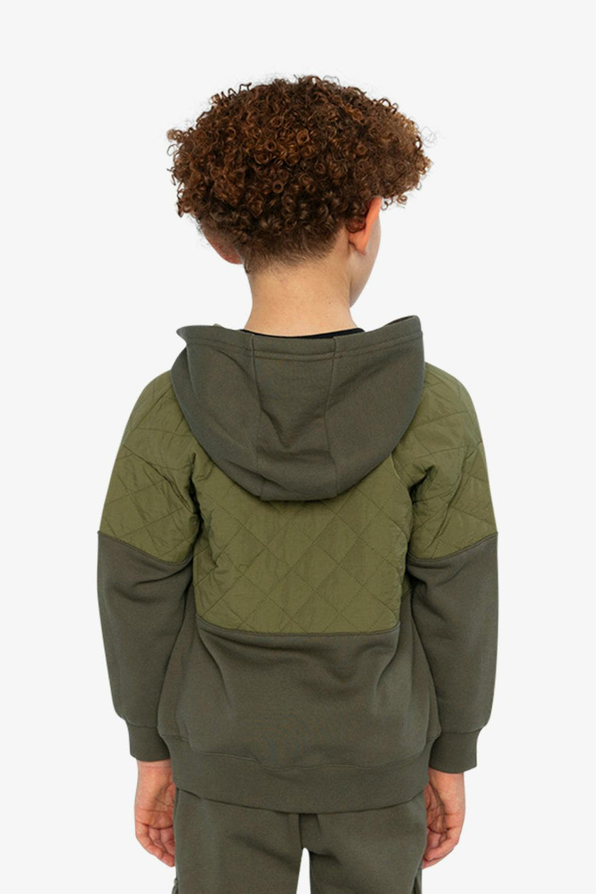 Full Zip Hooded Bi-Material Cardigan Green