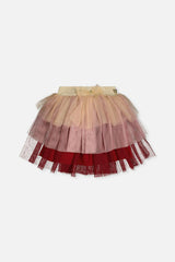 Multi Layer Glittering Mesh Skirt Red, Pink And Beige