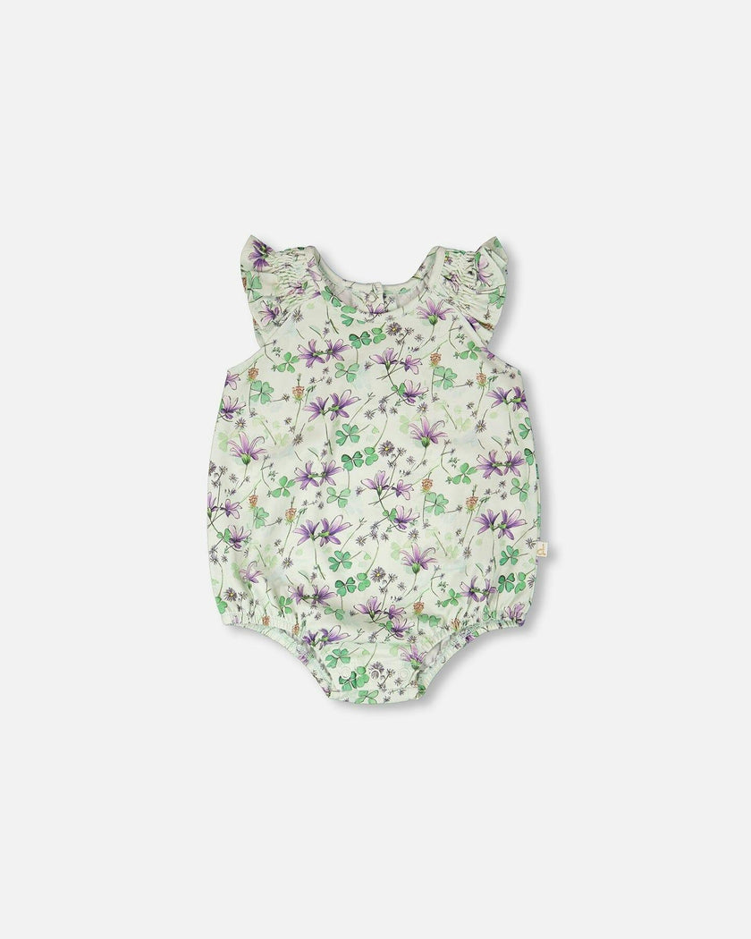 Jersey Romper Green Printed Flowers