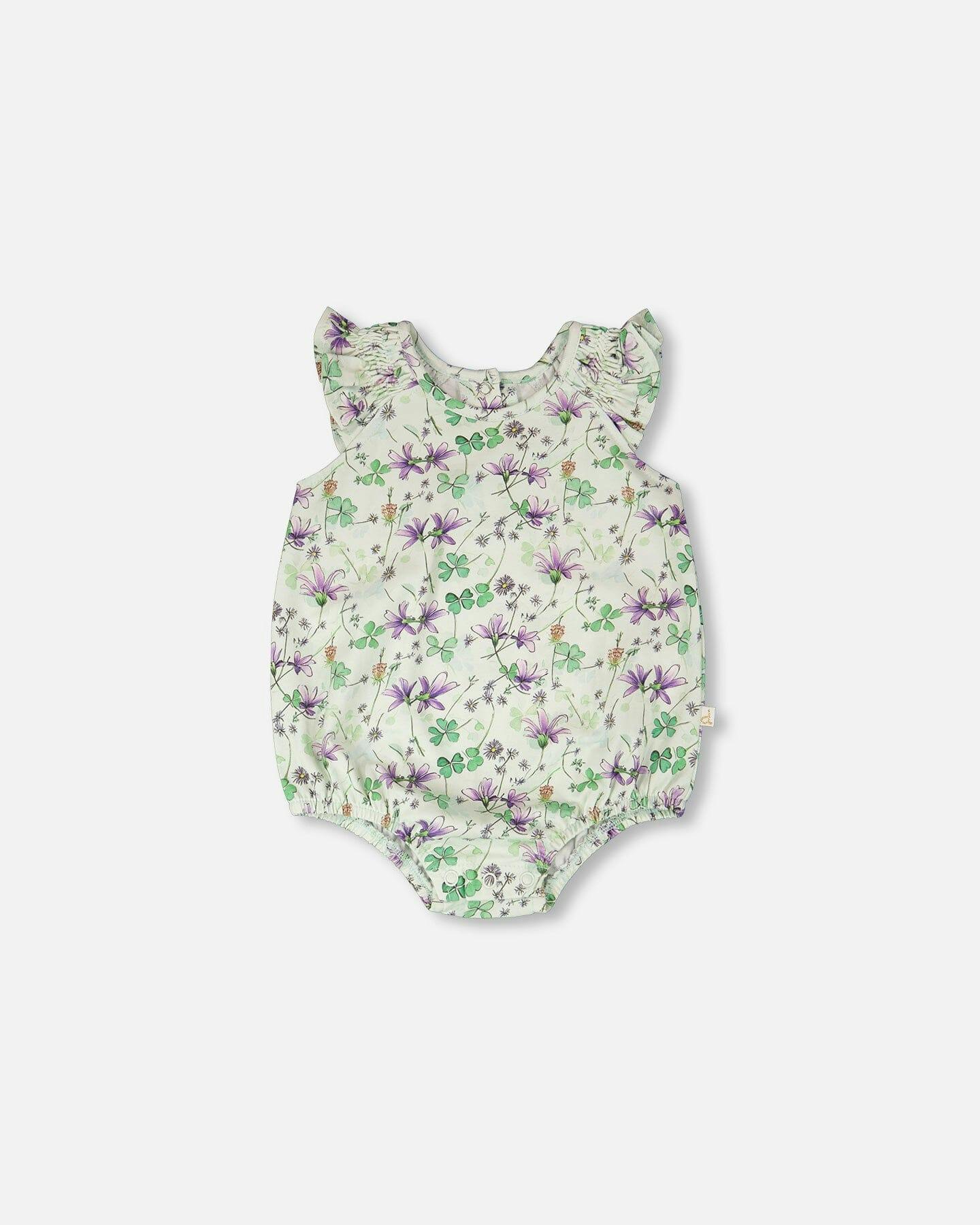 Jersey Romper Green Printed Flowers